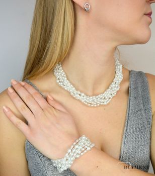 Bransoleta z kamieniami Swarovskiego i perłami syntetycznymi BR 624  Bransoleta Swarovski element w kolorze jasnego brązu, wykonana ze srebra próby 925 oraz ekskluzywnych kryształów Swarovski® crystal (1).JPG